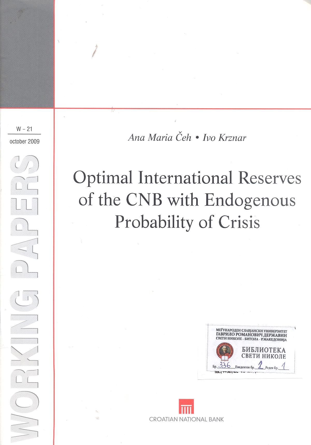 Optimal international reserves of the CNB with  endogenous probability of crisis